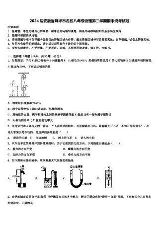 2024届安徽省蚌埠市名校八年级物理第二学期期末统考试题含解析.doc