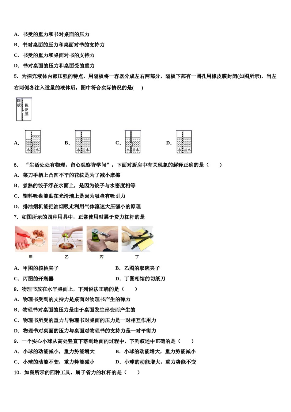 2024届安徽省阜阳九中学八年级物理第二学期期末质量跟踪监视模拟试题含解析.doc_第2页