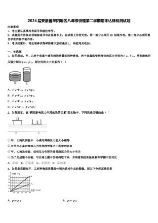 2024届安徽省阜阳地区八年级物理第二学期期末达标检测试题含解析.doc