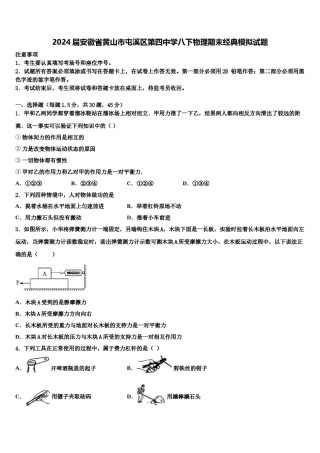 2024届安徽省黄山市屯溪区第四中学八下物理期末经典模拟试题含解析.doc