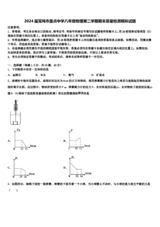 2024届宝鸡市重点中学八年级物理第二学期期末质量检测模拟试题含解析.doc