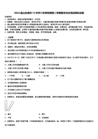 2024届山东德州12中学八年级物理第二学期期末综合测试模拟试题含解析.doc
