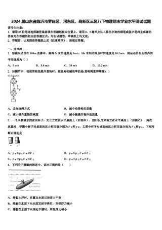 2024届山东省临沂市罗庄区、河东区、高新区三区八下物理期末学业水平测试试题含解析.doc