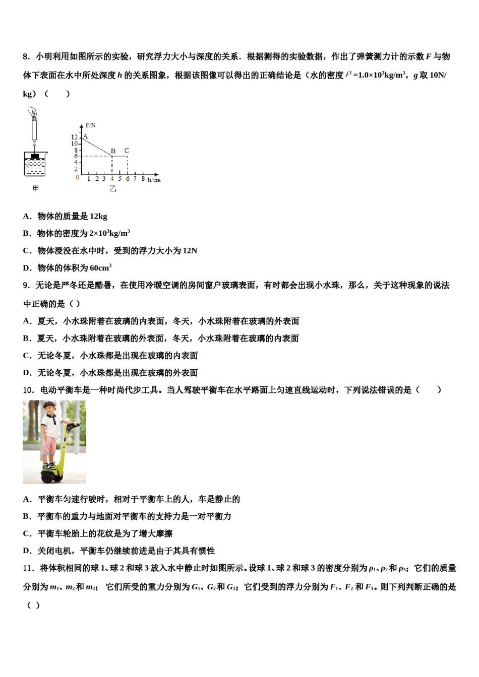 2024届山东省冠县联考八下物理期末综合测试模拟试题含解析.doc_第3页