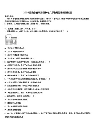 2024届山东省利津县联考八下物理期末检测试题含解析.doc