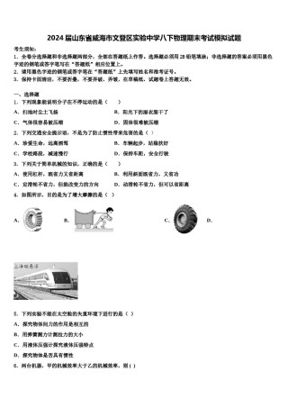 2024届山东省威海市文登区实验中学八下物理期末考试模拟试题含解析.doc