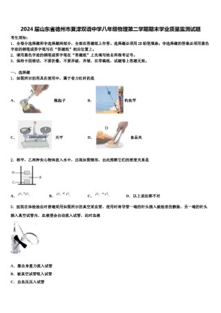 2024届山东省德州市夏津双语中学八年级物理第二学期期末学业质量监测试题含解析.doc