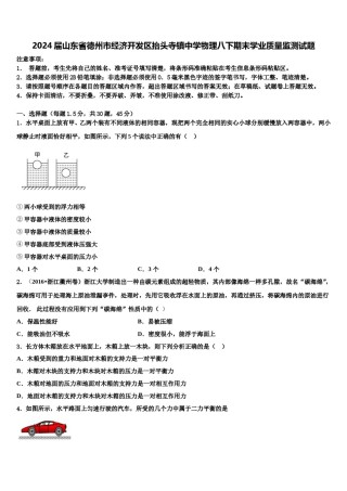 2024届山东省德州市经济开发区抬头寺镇中学物理八下期末学业质量监测试题含解析.doc