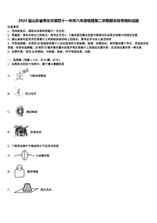 2024届山东省枣庄市第四十一中学八年级物理第二学期期末统考模拟试题含解析.doc
