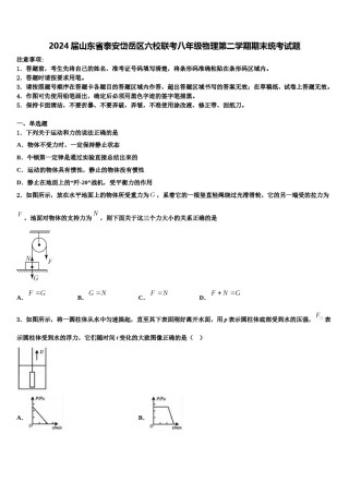 2024届山东省泰安岱岳区六校联考八年级物理第二学期期末统考试题含解析.doc