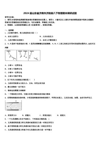 2024届山东省济南市济阳县八下物理期末调研试题含解析.doc