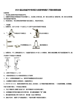 2024届山东省济宁兖州区七校联考物理八下期末调研试题含解析.doc