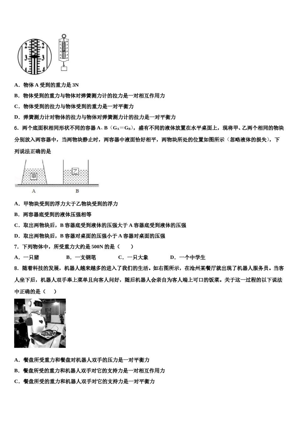 2024届山东省济宁市嘉祥县八下物理期末质量检测试题含解析.doc_第2页