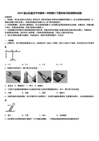 2024届山东省济宁市曲阜一中物理八下期末复习检测模拟试题含解析.doc