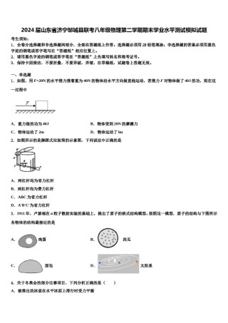 2024届山东省济宁邹城县联考八年级物理第二学期期末学业水平测试模拟试题含解析.doc