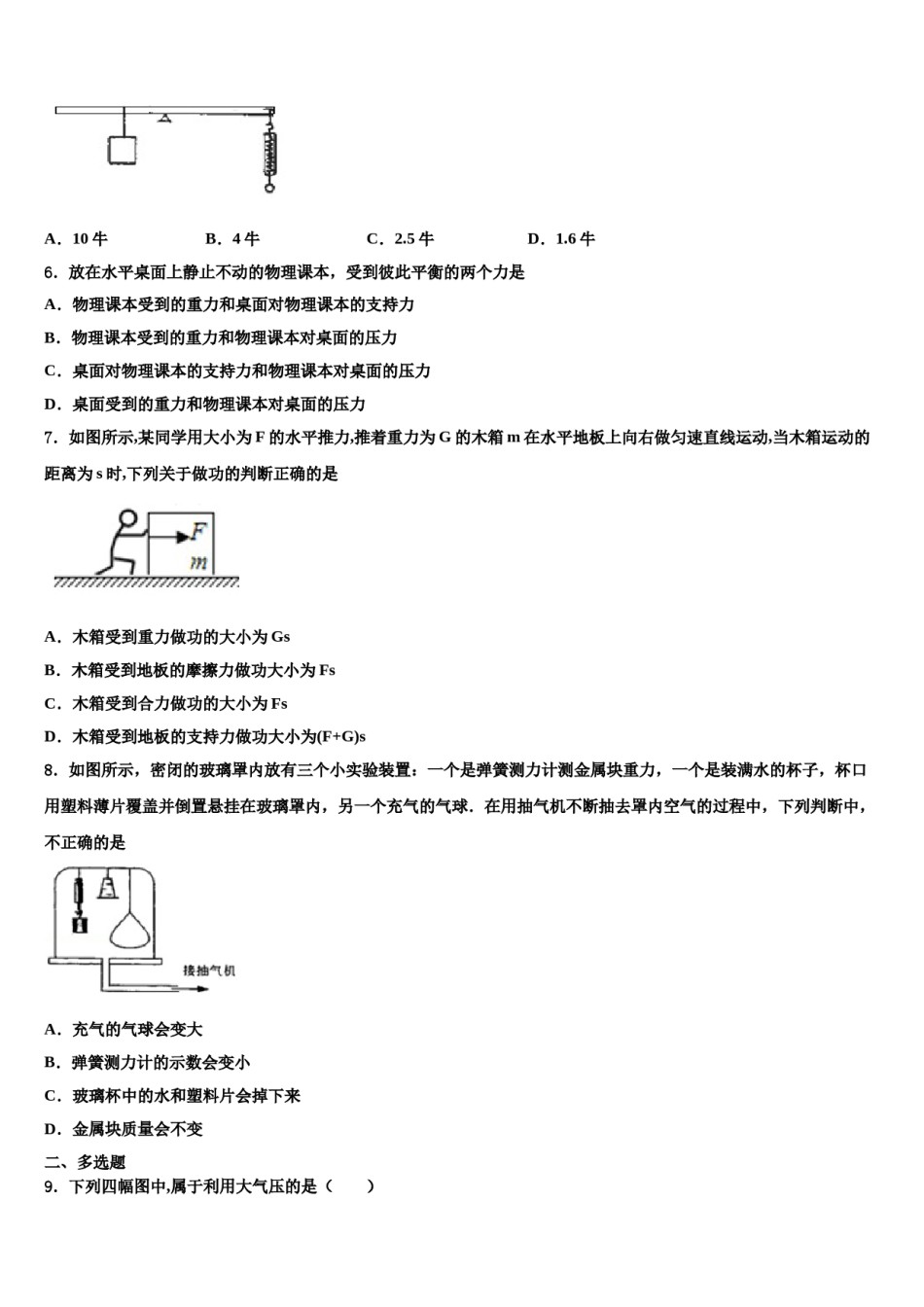 2024届山东省济宁鱼台县联考物理八下期末综合测试模拟试题含解析.doc_第2页