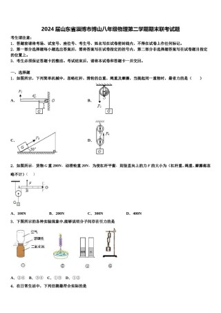 2024届山东省淄博市博山八年级物理第二学期期末联考试题含解析.doc