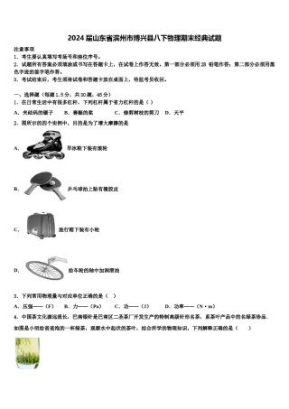 2024届山东省滨州市博兴县八下物理期末经典试题含解析.doc