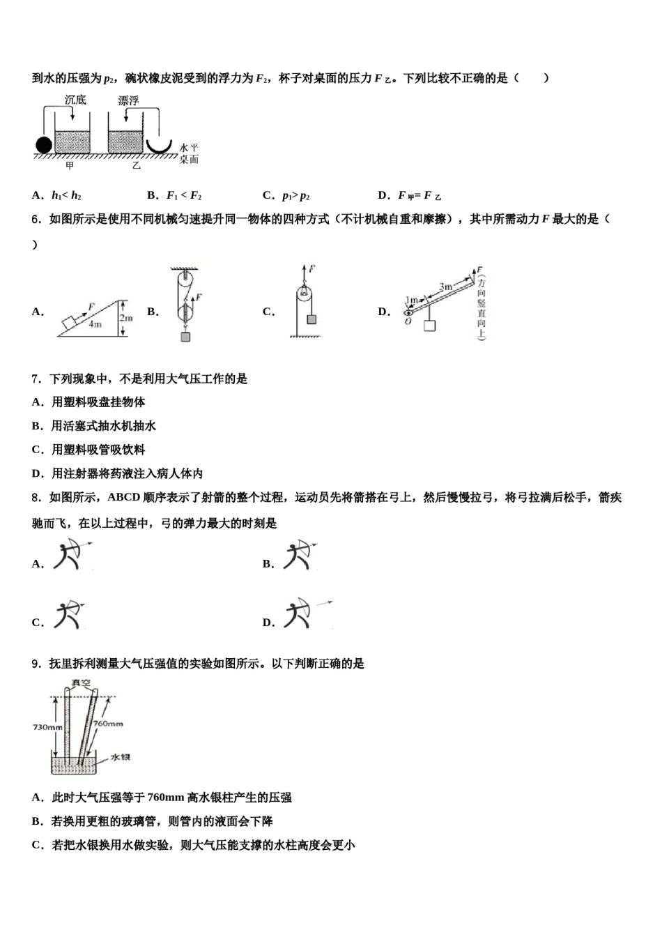 2024届山东省王浩屯中学八年级物理第二学期期末考试模拟试题含解析.doc_第2页