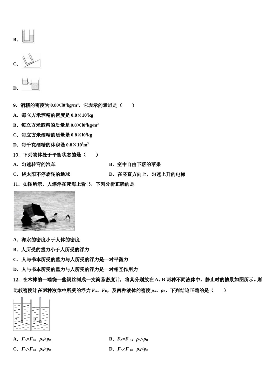 2024届山东省莱芜市陈毅中学物理八下期末达标检测模拟试题含解析.doc_第3页