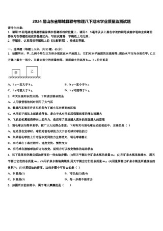 2024届山东省郓城县联考物理八下期末学业质量监测试题含解析.doc