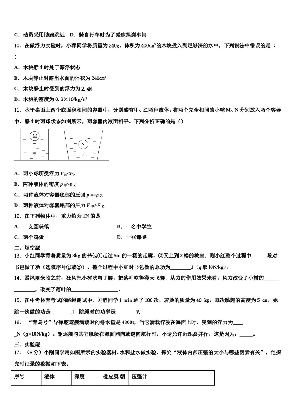 2024届山东省部分地区物理八下期末综合测试试题含解析.doc_第3页