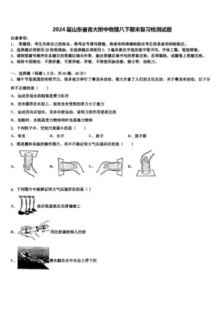 2024届山东省青大附中物理八下期末复习检测试题含解析.doc