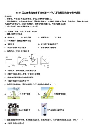 2024届山东省青岛市平度市第一中学八下物理期末统考模拟试题含解析.doc