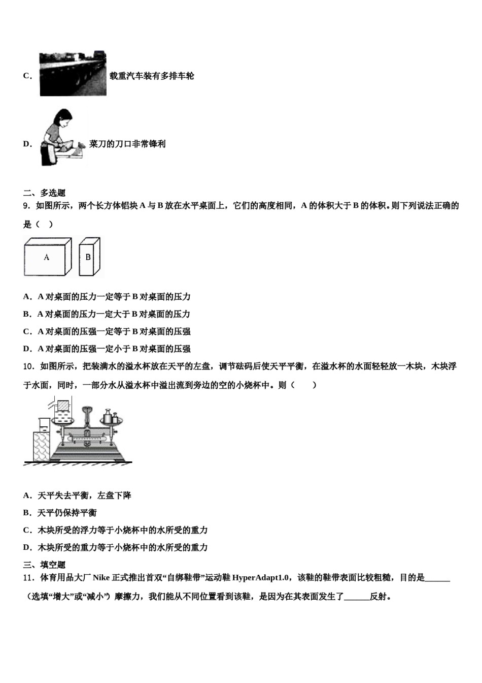 2024届山东省青岛市胶州实验物理八下期末质量检测模拟试题含解析.doc_第3页
