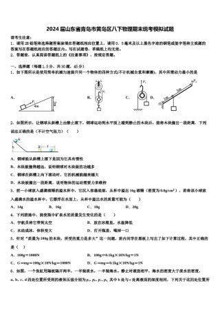 2024届山东省青岛市黄岛区八下物理期末统考模拟试题含解析.doc