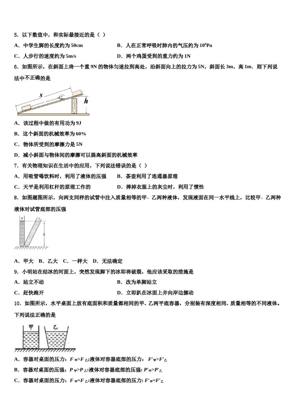 2024届山东省齐河县八下物理期末统考试题含解析.doc_第2页