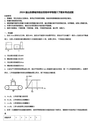 2024届山东聊城市阳谷实验中学物理八下期末考试试题含解析.doc