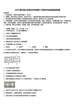 2024届平顶山市重点中学物理八下期末学业质量监测试题含解析.doc