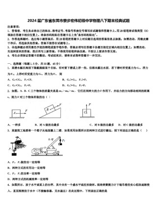 2024届广东省东莞市寮步宏伟初级中学物理八下期末经典试题含解析.doc