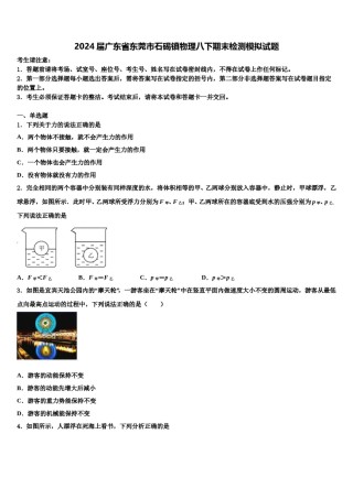 2024届广东省东莞市石碣镇物理八下期末检测模拟试题含解析.doc