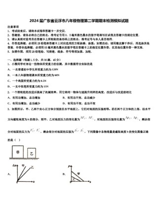 2024届广东省云浮市八年级物理第二学期期末检测模拟试题含解析.doc