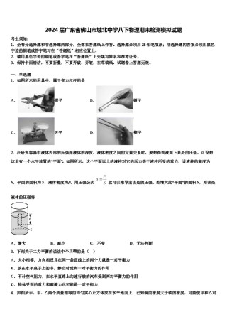 2024届广东省佛山市城北中学八下物理期末检测模拟试题含解析.doc