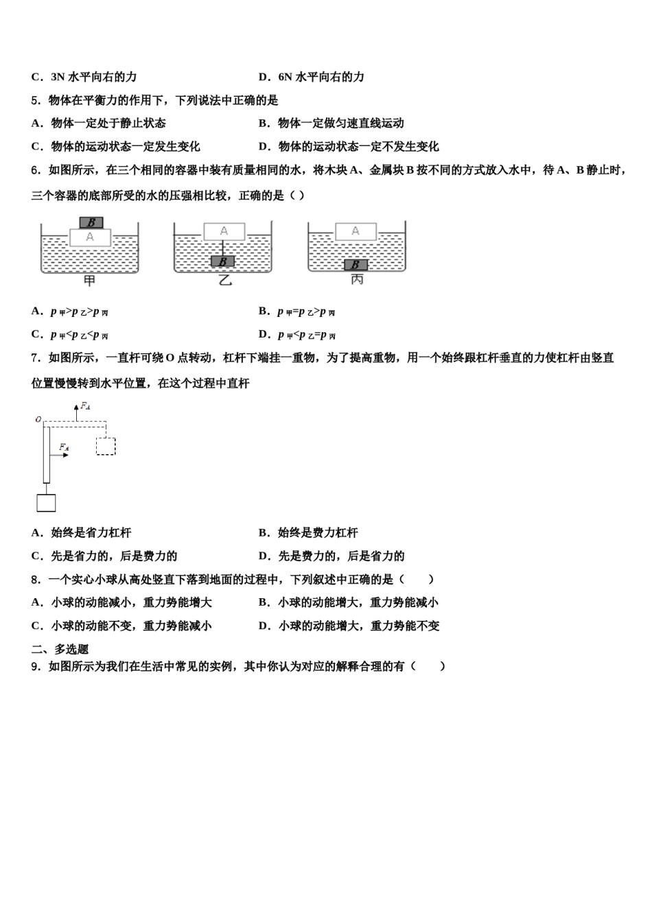 2024届广东省华师附中八下物理期末考试模拟试题含解析.doc_第2页