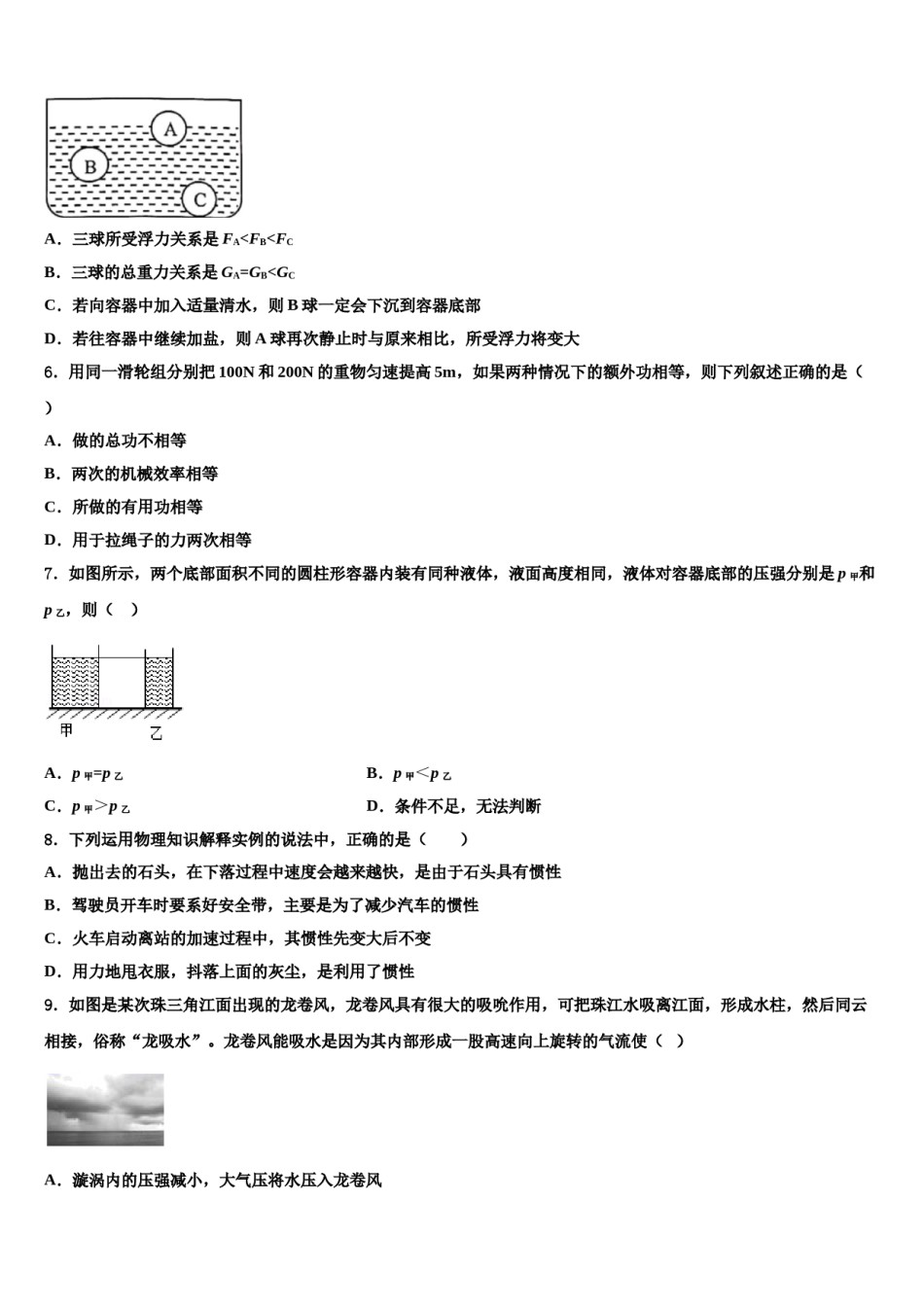 2024届广东省广东实验中学八年级物理第二学期期末经典模拟试题含解析.doc_第2页