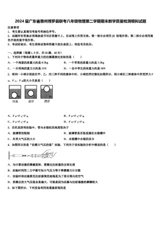 2024届广东省惠州博罗县联考八年级物理第二学期期末教学质量检测模拟试题含解析.doc