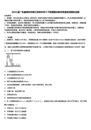 2024届广东省梅州市梅江实验中学八下物理期末教学质量检测模拟试题含解析.doc