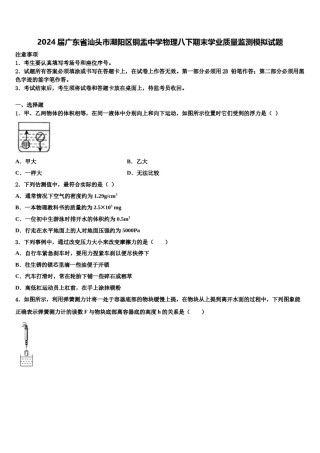 2024届广东省汕头市潮阳区铜盂中学物理八下期末学业质量监测模拟试题含解析.doc