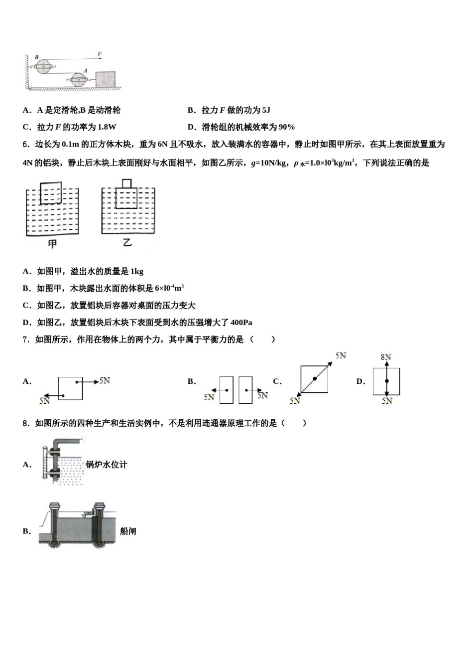 2024届广东省汕头市濠江区八下物理期末学业水平测试模拟试题含解析.doc_第2页