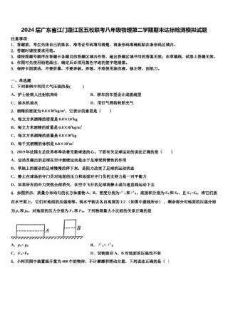 2024届广东省江门蓬江区五校联考八年级物理第二学期期末达标检测模拟试题含解析.doc
