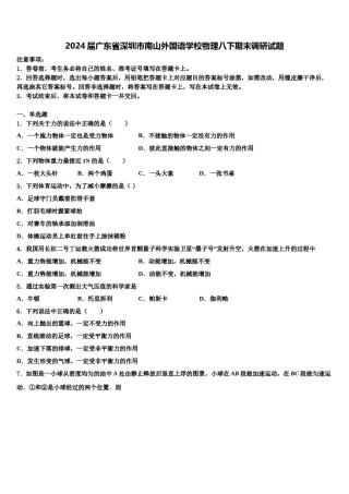 2024届广东省深圳市南山外国语学校物理八下期末调研试题含解析.doc