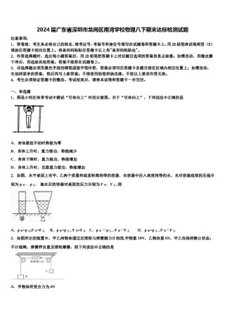 2024届广东省深圳市龙岗区南湾学校物理八下期末达标检测试题含解析.doc