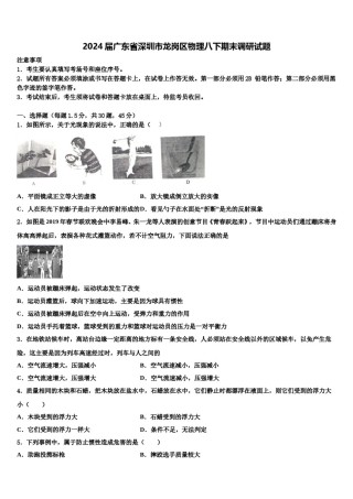 2024届广东省深圳市龙岗区物理八下期末调研试题含解析.doc