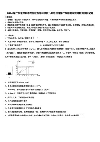 2024届广东省深圳市龙岗区石芽岭学校八年级物理第二学期期末复习检测模拟试题含解析.doc