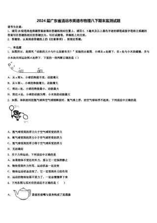 2024届广东省清远市英德市物理八下期末监测试题含解析.doc