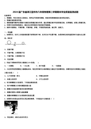 2024届广东省湛江雷州市八年级物理第二学期期末学业质量监测试题含解析.doc